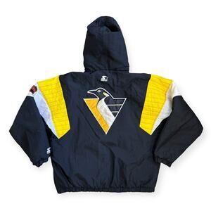 Vintage 90's Pittsburgh Penguins Starter Puffer Hooded Coat Jacket Men L RARE